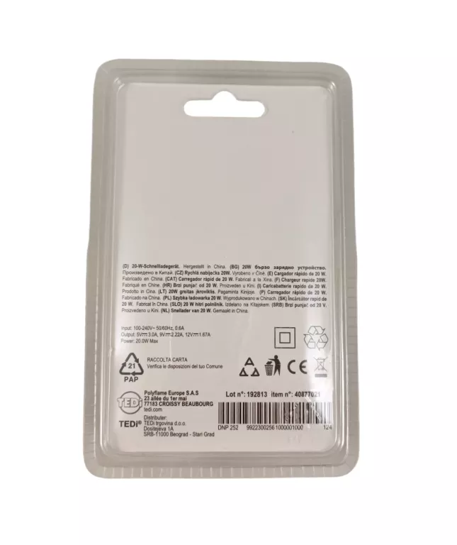 KOSTKA DO ŁADOWANIA 20W TEDI TYP - C FAST CHARGER