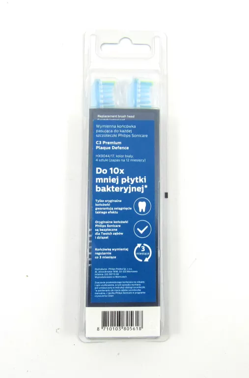4X KOŃCÓWKI DO SZCZOTECZKI PHILIPS SONICARE C3 PREMIUM BIAŁE HX9044