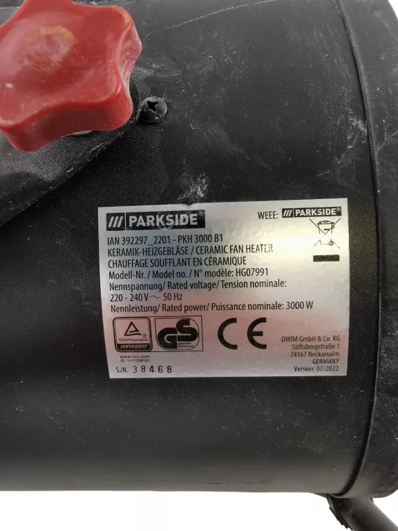 NAGRZEWNICA PARKSIDE PAH 3000B1 HG07990
