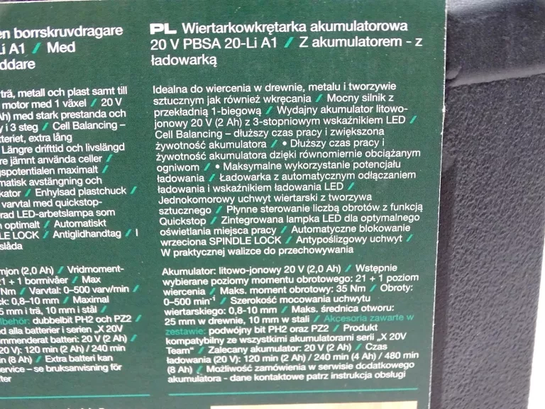 WKRĘTARKA PARKSIDE PBSA 20-LI A1 KOMPLET GWAR