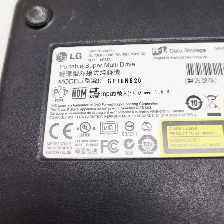 NAGRYWARKA LG PORTABLE SUPER MULTI DRIVE GP10NB20