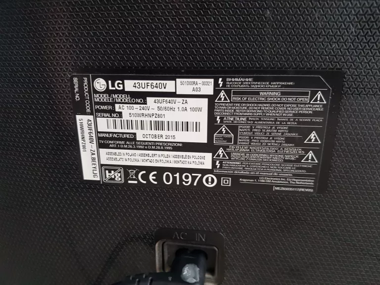 TELEWIZOR ŚCIENNY LG 43UF640V-ZA 43CALE