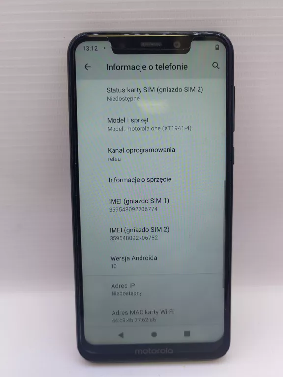 TELEFON SMARTFON MOTOROLA ONE XT1941-4 4/64GB +ETUI +ŁADOWARKA W PUDEŁKU