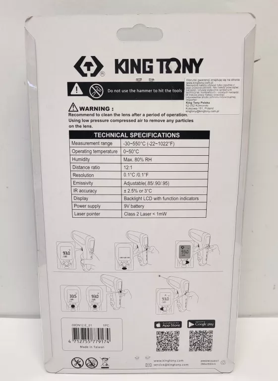 TERMOMETR NA PODCZERWIEŃ (PIROTMETR) -30 – 550°C KING TONY N0.9DN12