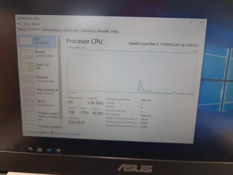 LAPTOP ASUS VIVOBOOK PRO 15 N580VD I7-7700HQ 2.8 GHZ 8 GB RAM / 256 GB