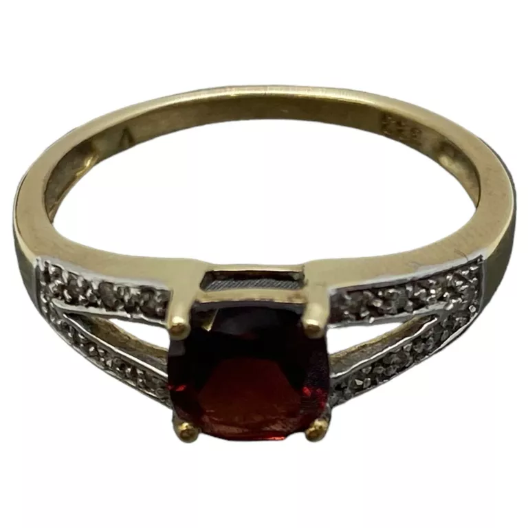 ZŁOTY PIERŚCIONEK VERONA DIAMENTY I GRANAT / AU333 / R. 18 / 2,20 G