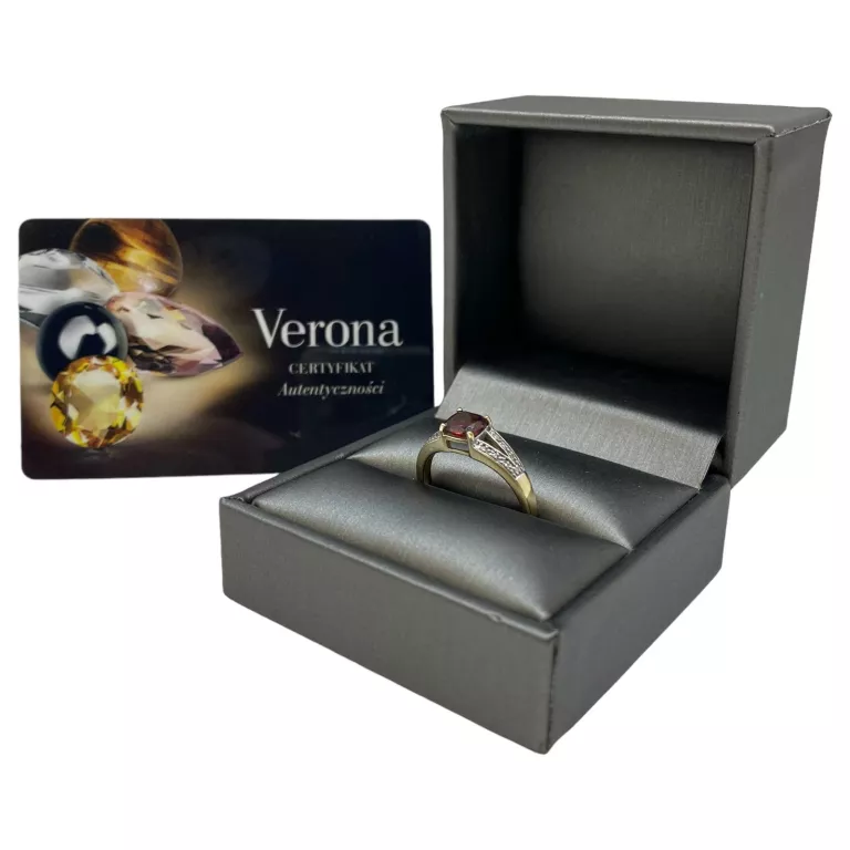 ZŁOTY PIERŚCIONEK VERONA DIAMENTY I GRANAT / AU333 / R. 18 / 2,20 G