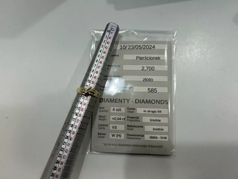 MASYWNY ZŁOTY PIERŚCIONEK Z 4 DIAMENTAMI 2,72G 585 R12