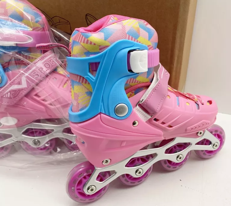 ROLKI ŁYŻWOROLKI DZIECIĘCE REGULOWANE INLINE SKATE 35-38 RÓŻOWE