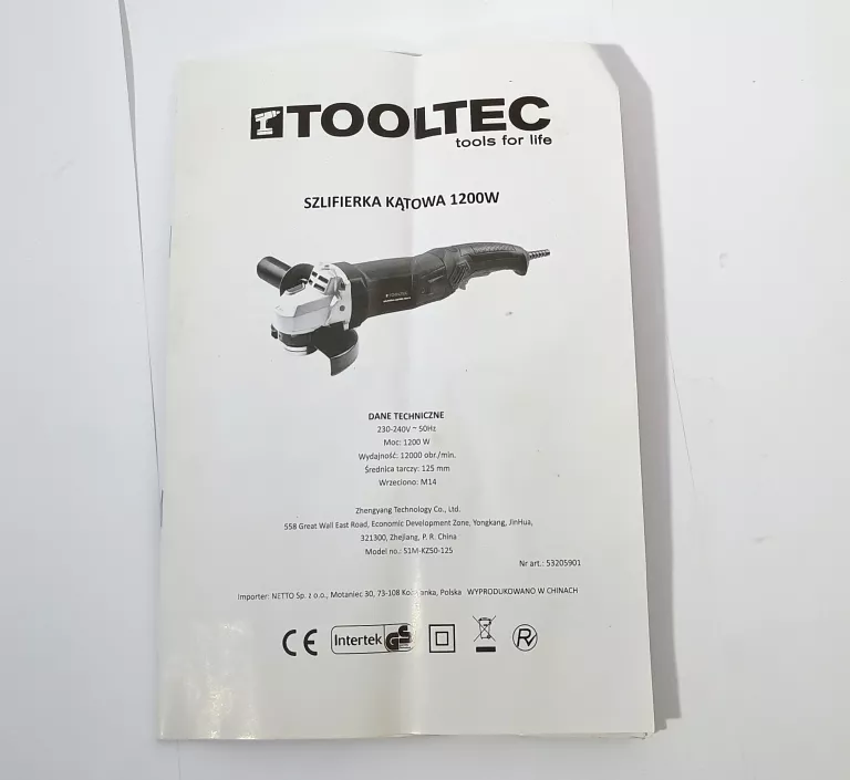 SZLIFIERKA KĄTOWA TOOLTEC 1200W KARTON