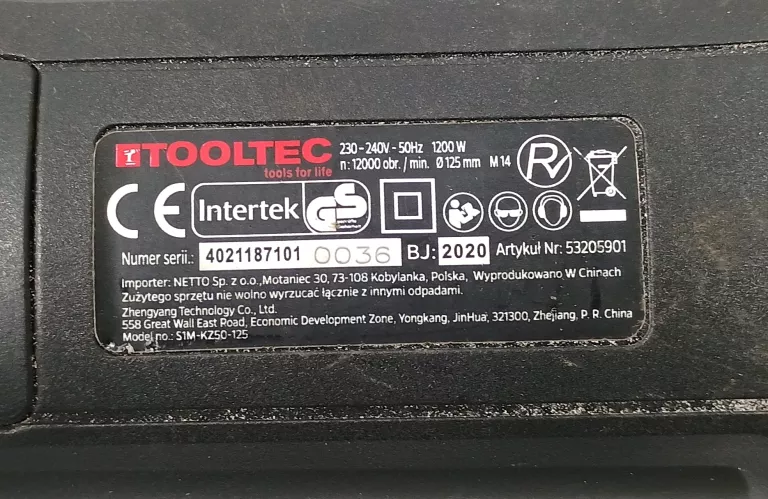 SZLIFIERKA KĄTOWA TOOLTEC 1200W KARTON