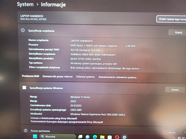 LAPTOP ASUS ROG STRIX G15 RYZEN 5600H/RTX 3050/16GB/512SSD 2021 R