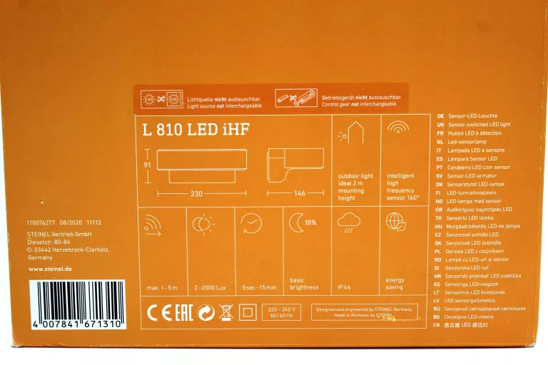 STEINEL LAMPA ZEWNĘTRZNA Z CZUJNIKIEM L 810 LED IHF, ANTRACYTOWA 400784100