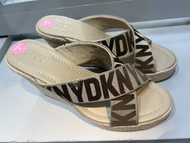 DAMSKIE KLAPKI KOTURNY BEŻOWE DKNY ROZM 38