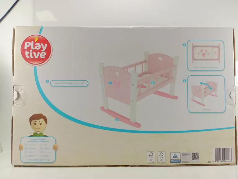 PLAYTIVE DREWNIANA KOŁYSKA DLA LALEK RÓŻOWA