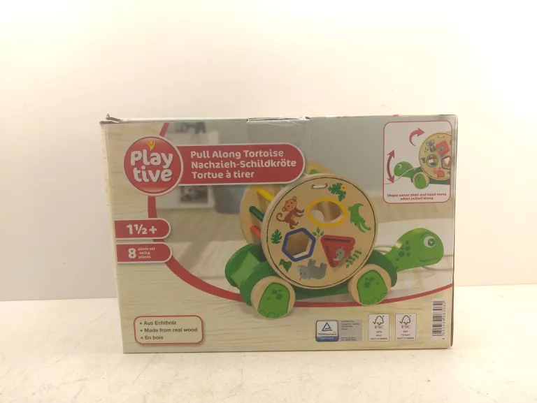 ZABAWKA MOTORYCZNA PLAYTIVE ŻÓŁW DREWNIANY 18 M + SORTER MOTORYCZNE