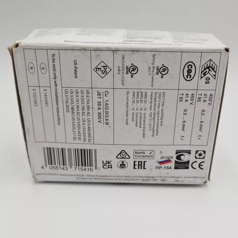 WAGO COMPACT 221-613 SZYBKOZŁĄCZKA 3X 0,5-6,0MM2 UNIWERSALNA 30 SZT