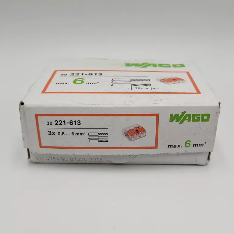 WAGO COMPACT 221-613 SZYBKOZŁĄCZKA 3X 0,5-6,0MM2 UNIWERSALNA 30 SZT