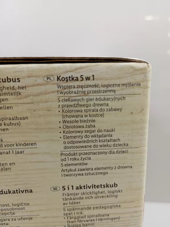 PLAYTIVE DREWNIANA KOSTKA AKTYWIZUJĄCA 5 W 1 MOTORYCZNA EDUKACYJNA KLOCKI