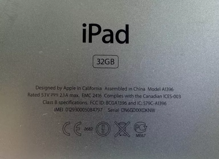 TABLET APPLE IPAD 2 32GB A1396!