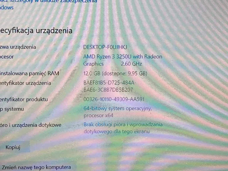 LAPTOP ASUS M509D AMD RYZEN 3 / 12 GB RAM / 250 GB SSD