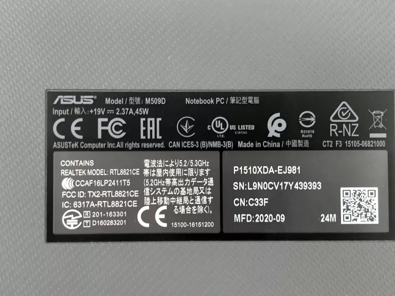 LAPTOP ASUS M509D AMD RYZEN 3 / 12 GB RAM / 250 GB SSD