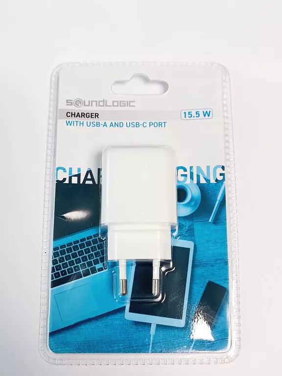 ŁADOWARKA SIECIOWA / KOSTKA SOUNDLOGIC 15,5W USB-A + USB-C