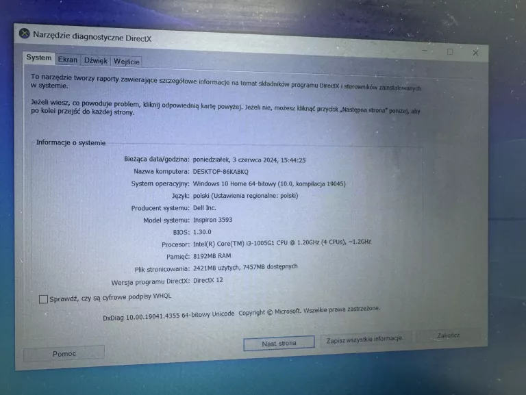 LAPTOP DELL INSPIRON 3593 P75F