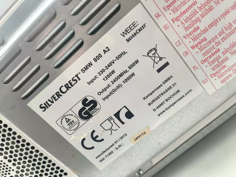 MIKROFALA SILVERCREST SMW 800 A2