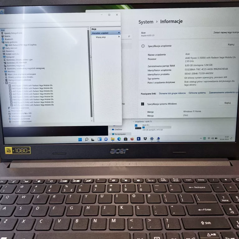 LAPTOP ACER ASPIRE 3 (A315-23-R7Z7) R5 AMD RYZEN 5 8 GB / 512 GB