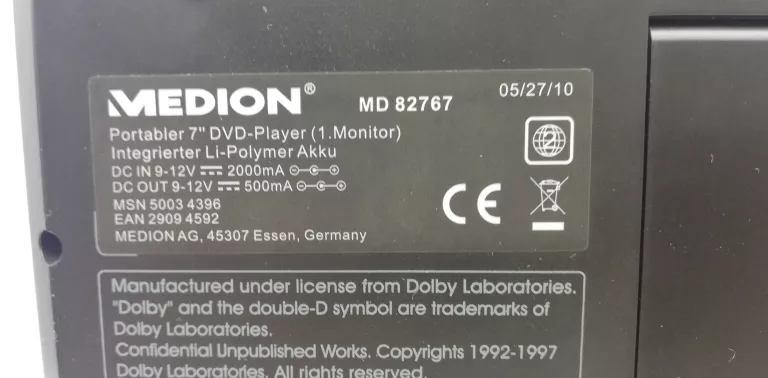 PRZENOŚNE DVD MEDION MD82767 / 2 MONITORY NA ZAGŁÓWKI