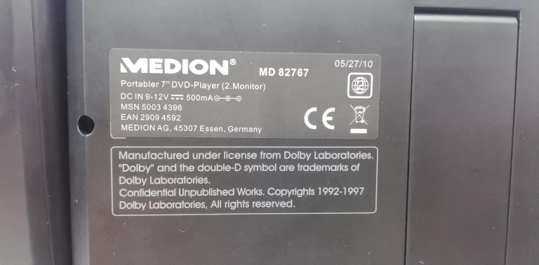 PRZENOŚNE DVD MEDION MD82767 / 2 MONITORY NA ZAGŁÓWKI