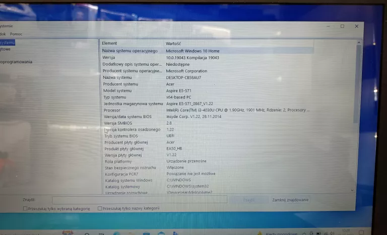 LAPTOP ACER Z5WAH INTEL CORE I3 RAM 4GB USZKODZONY