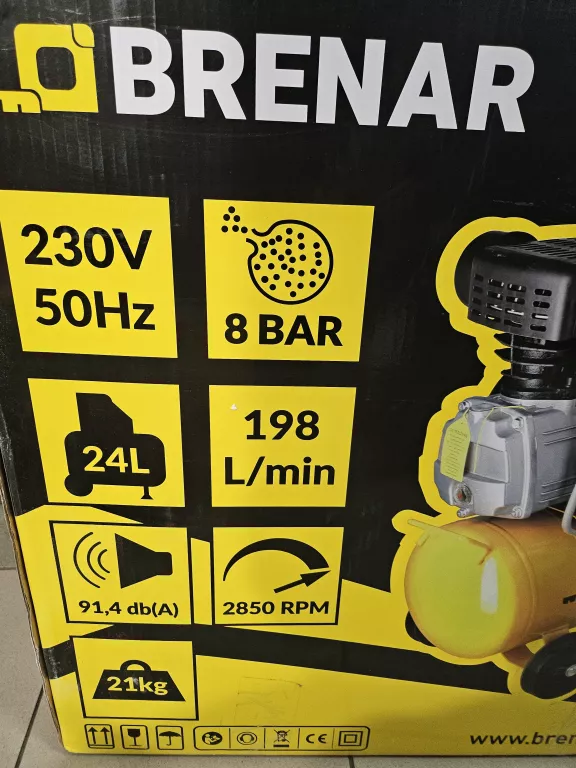 BRENAR KOMPRESOR OLEJOWY 24L, 8BAR, 198L/MIN, KOMPLET