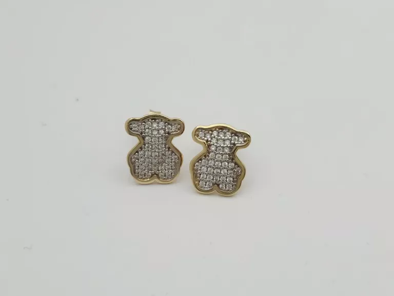 ZŁOTE KOLCZYKI W STYLU TOUS CYRKONIE - 585 14K 2,20G