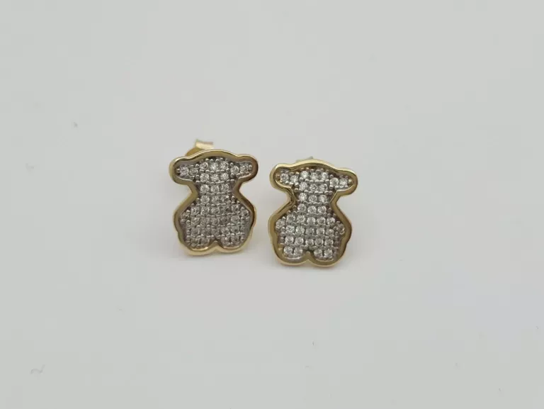 ZŁOTE KOLCZYKI W STYLU TOUS CYRKONIE - 585 14K 2,20G