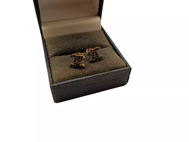 ZŁOTE KOLCZYKI WZÓR CHANEL CZARNE OCZKA PR.585 1,3 CM | 1,10 G