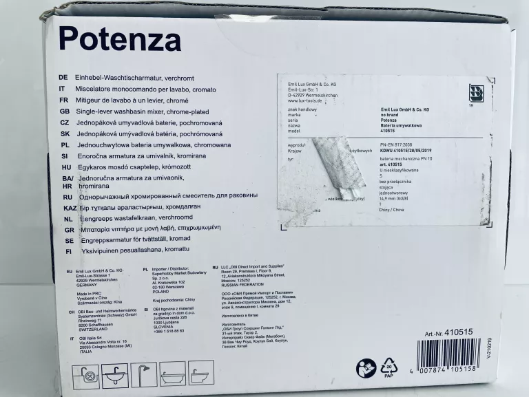 BATERIA UMYWALKOWA STOJĄCA POTENZA