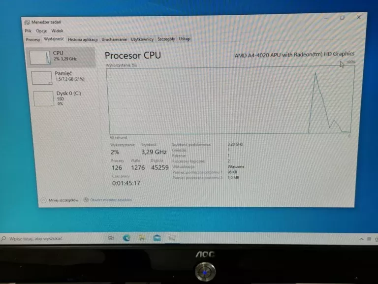 KOMPUTER STACJONARNY AMD A4 8GB RAM 128 GB SSD OPIS