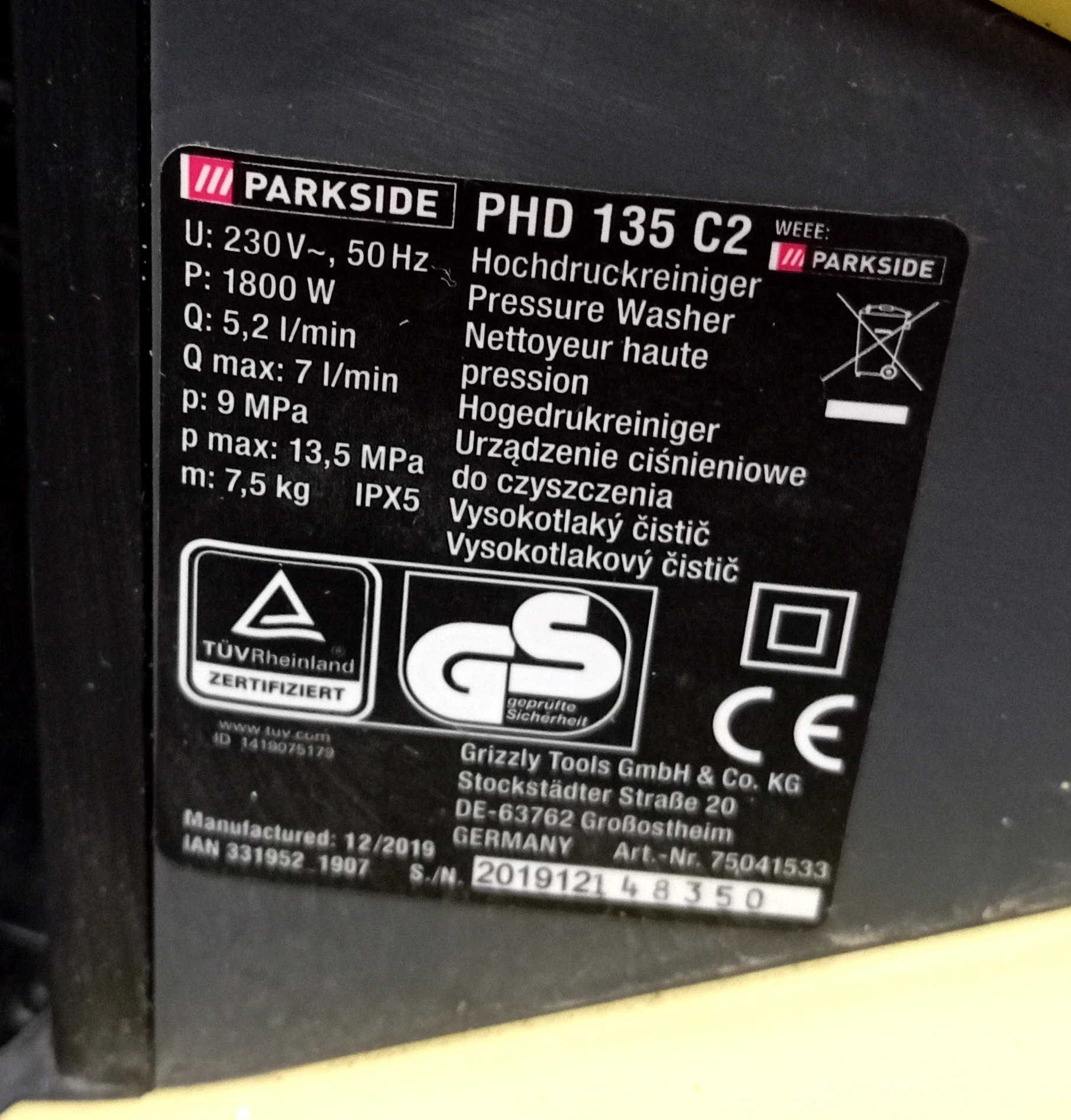 parkside-myjka-cisnieniowa-1800-w-135-bar-opis-stan-uszkodzony
