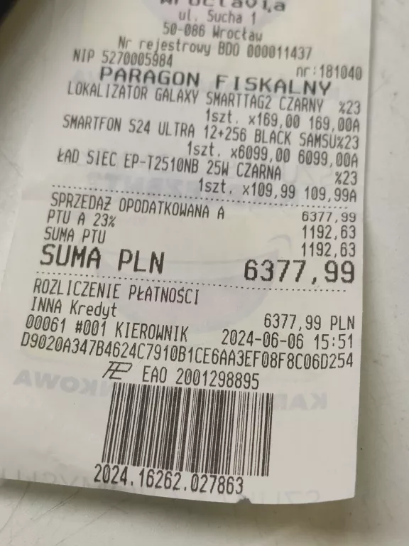 SAMSUNG GALAXY S24 ULTRA 256 GB BLACK GWARANCJA EURO