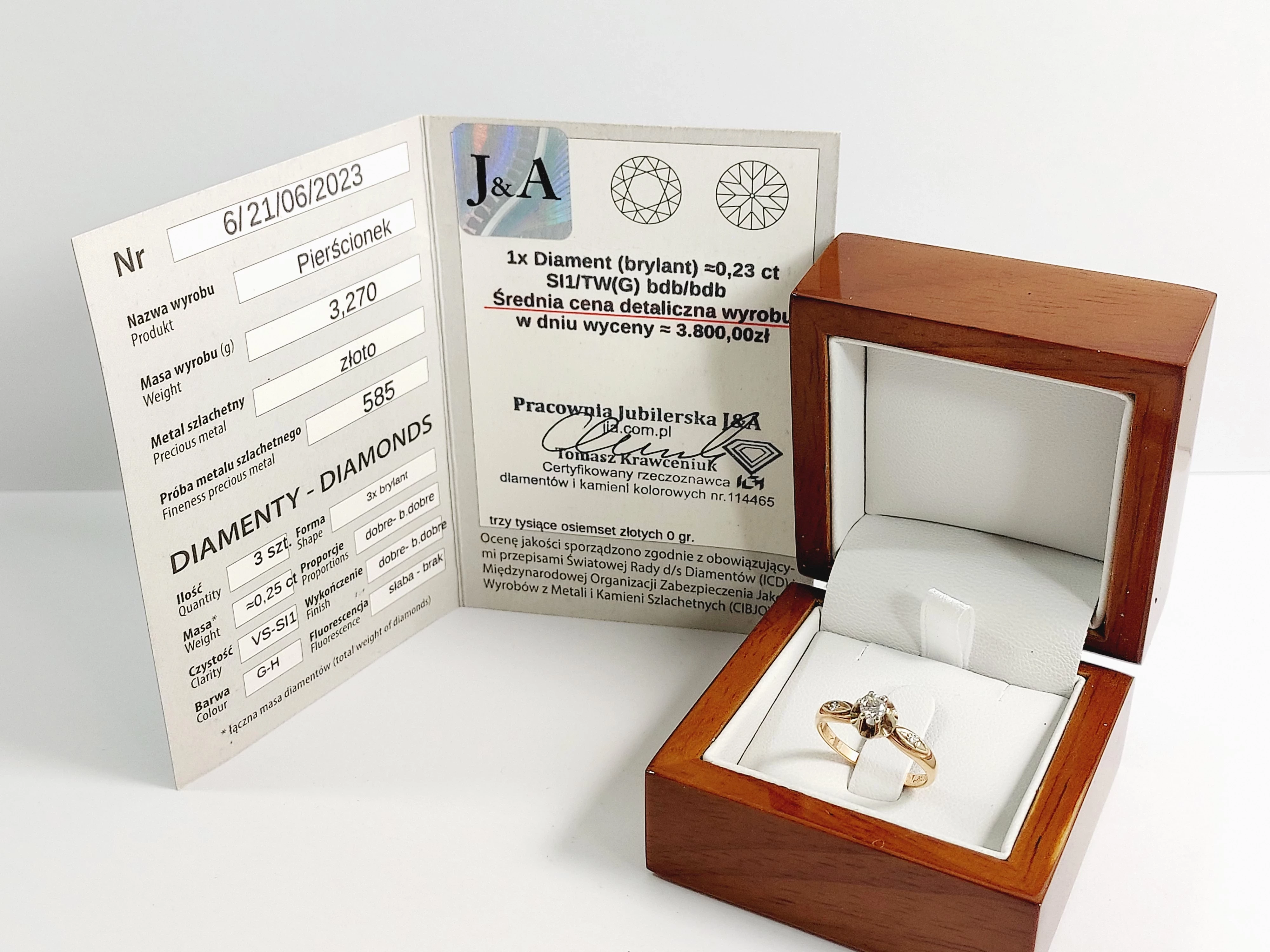 zloty-pierscionek-brylanty-025ct-327g-585-roz14-certyfikat-stan-11323-2