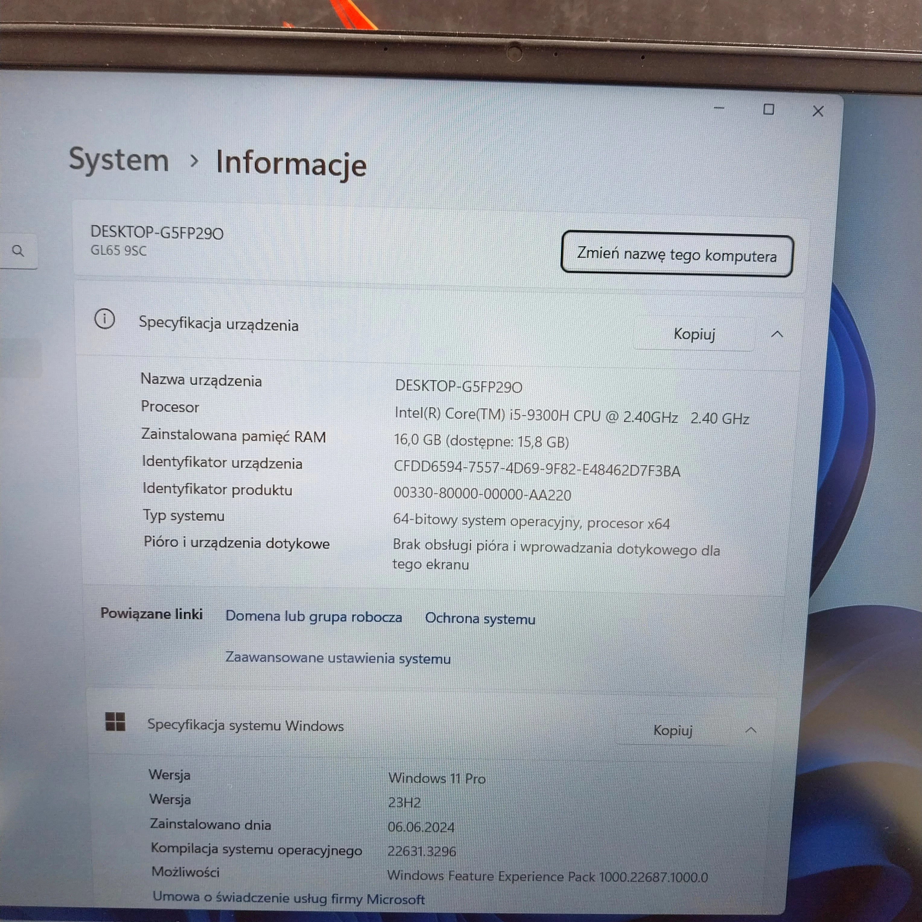 laptop-msi-gl65-9sc-intel-core-i5-9300h-16gb-ram-windows-11-pro-stan-uzywany