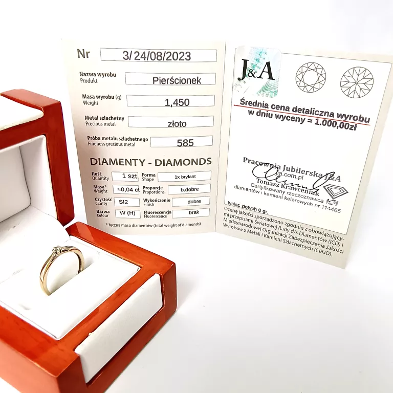 ZŁOTY PIERŚCIONEK Z BRYLANTEM (585) 1,45G R.11 WYCENA:1000ZŁ