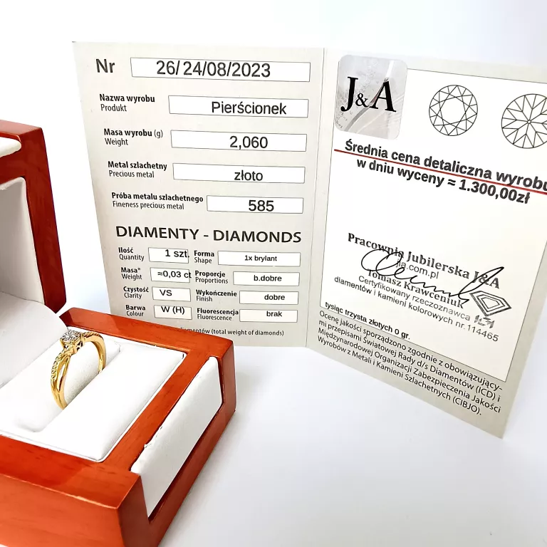 ZŁOTY PIERŚCIONEK Z BRYLANTEM (585) 2,06G R.12 WYCENA: 1300ZŁ