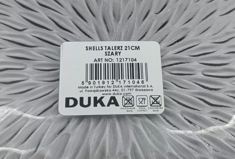 TALERZ DUKA SHELLS 21 CM SZARY SZKŁO 4SZT