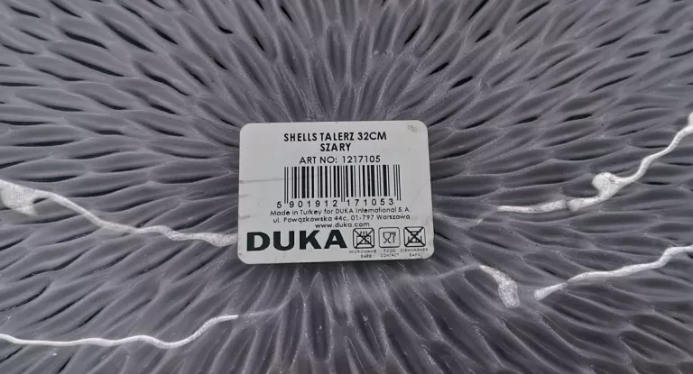 TALERZ DUKA SHELLS 32 CM SZARY SZKŁO