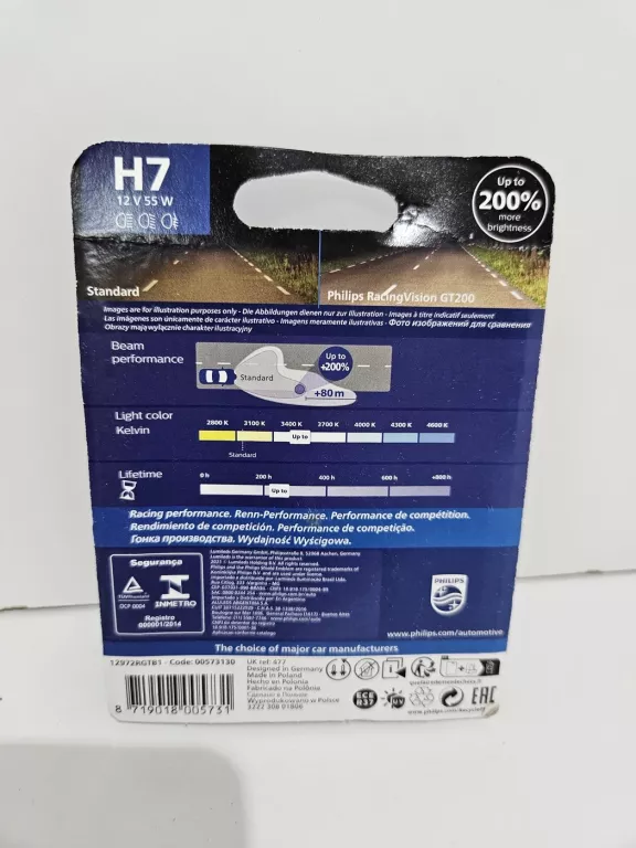 PHILIPS RACING VISION GT200 ŻARÓWKA 12V 55W H7 1 SZT.