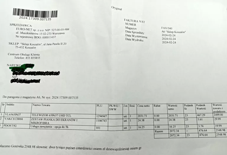 TELEWIZOR LED TCL 65P637 65" 4K UHD CZARNY KOMPLET GW!