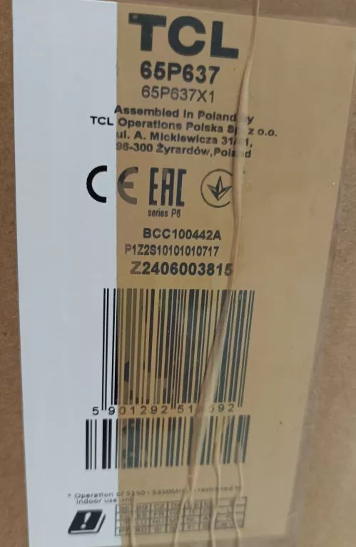 TELEWIZOR LED TCL 65P637 65" 4K UHD CZARNY KOMPLET GW!